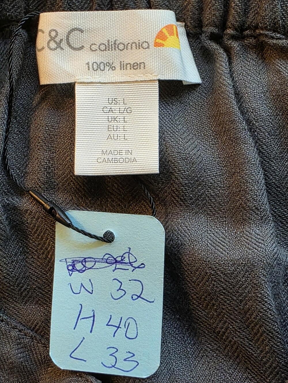 C&C California 100% Linen Charcoal Button-Front Maxi Skirt Size Large Or 10 - Picture 2 of 5